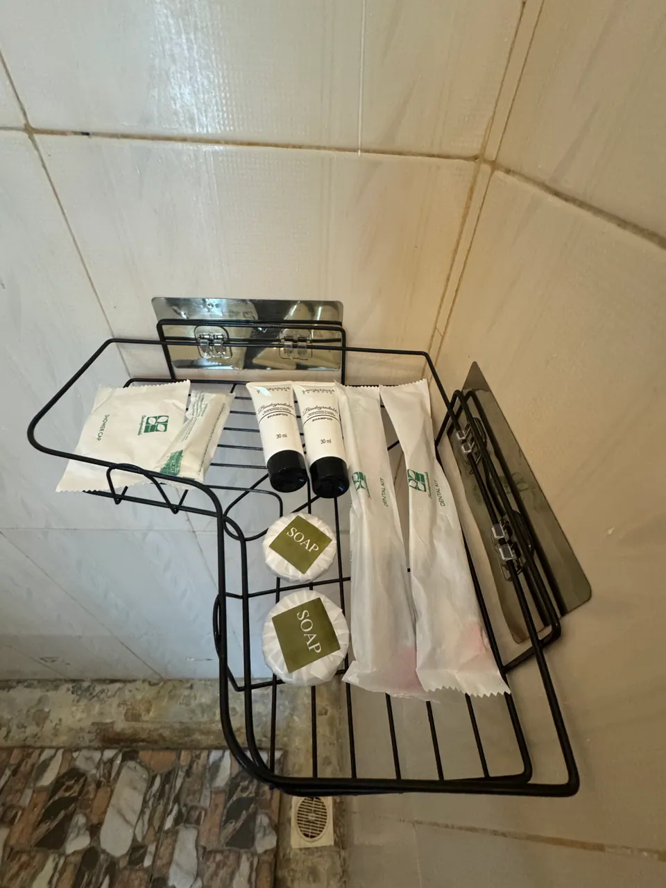 Toiletries: soap, shampoo, toothbrushes